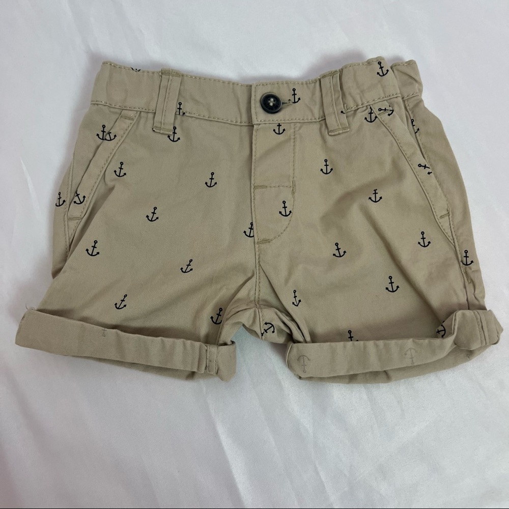 H&M Summer Vacation Tan Nautical Print Shorts, size 4-6M NWT